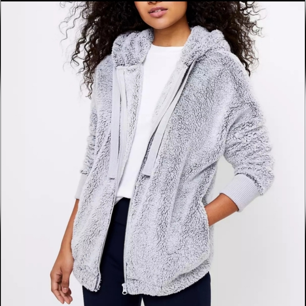 Lou and Grey for Loft Snow Speckle Cozy Zip Teddy Bear Jacket Size small